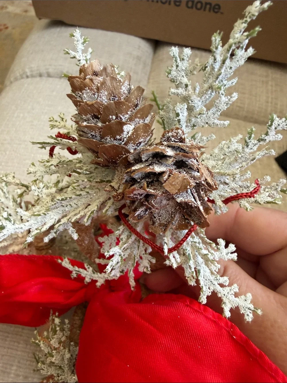 7- Red Pinecone and Snowy Green Holiday Wreath Accent napkin ring holder